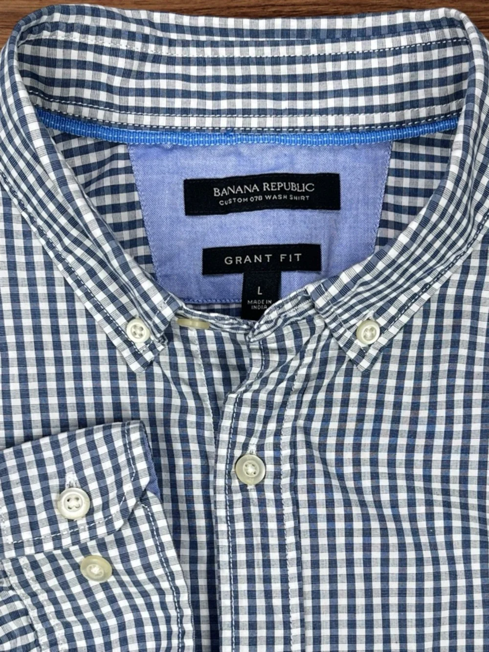 Banana Republic Grant Fit Men’s Blue/White Check Pattern L/S Dress Shirt. Large